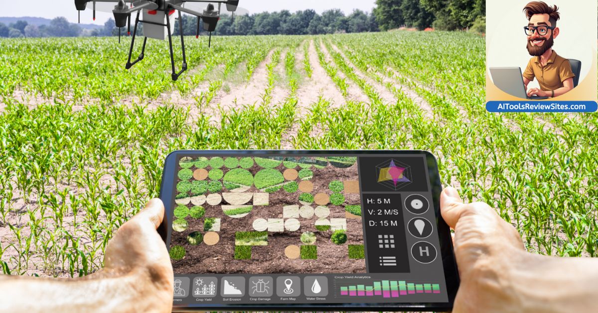 Close-up of AI sensors in soil for crop monitoring in a healthy field.